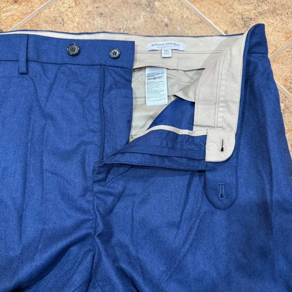 Banana Republic Tailored Slim Fit Wool Dress Pants Blue 38S Mens Trousers